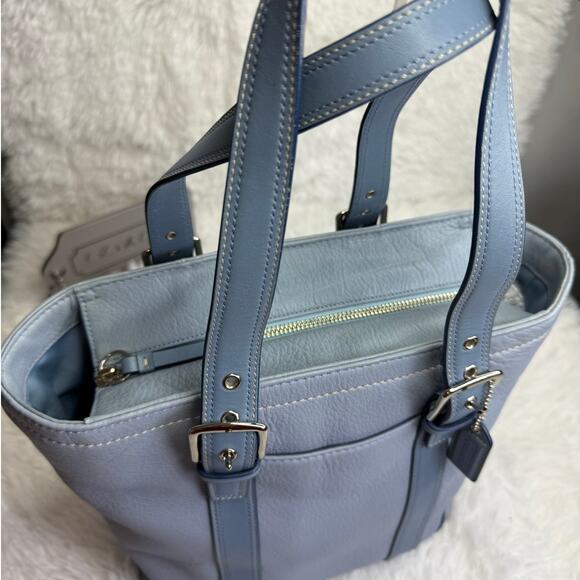COACH y2k Blue Pebbled Leather Tote Shoulder bag - Picture 9 of 11